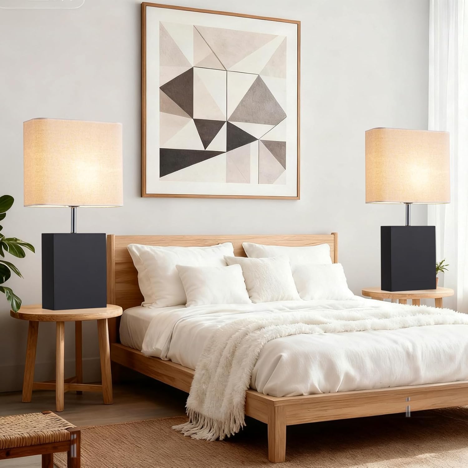 lapupu 23" Wood Table Lamp Set of 2 for Living Room, Modern Bedside Lamps for Bedroom, Large Farmhouse Nightstand Lamp, Desk Lamps for End Table Home Decor, Black