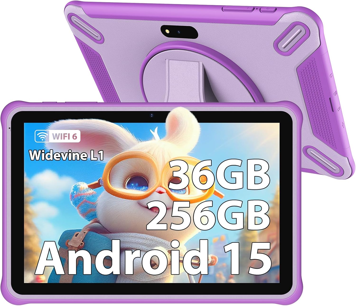 Tablet para niños 10 Pulgadas, 36GB RAM 256GB ROM (SD expandible), Android 15.0, Control Parental, Pantalla HD IPS, 5MP+2MP, WiFi, Bluetooth, Tablet educativa (Rosa)