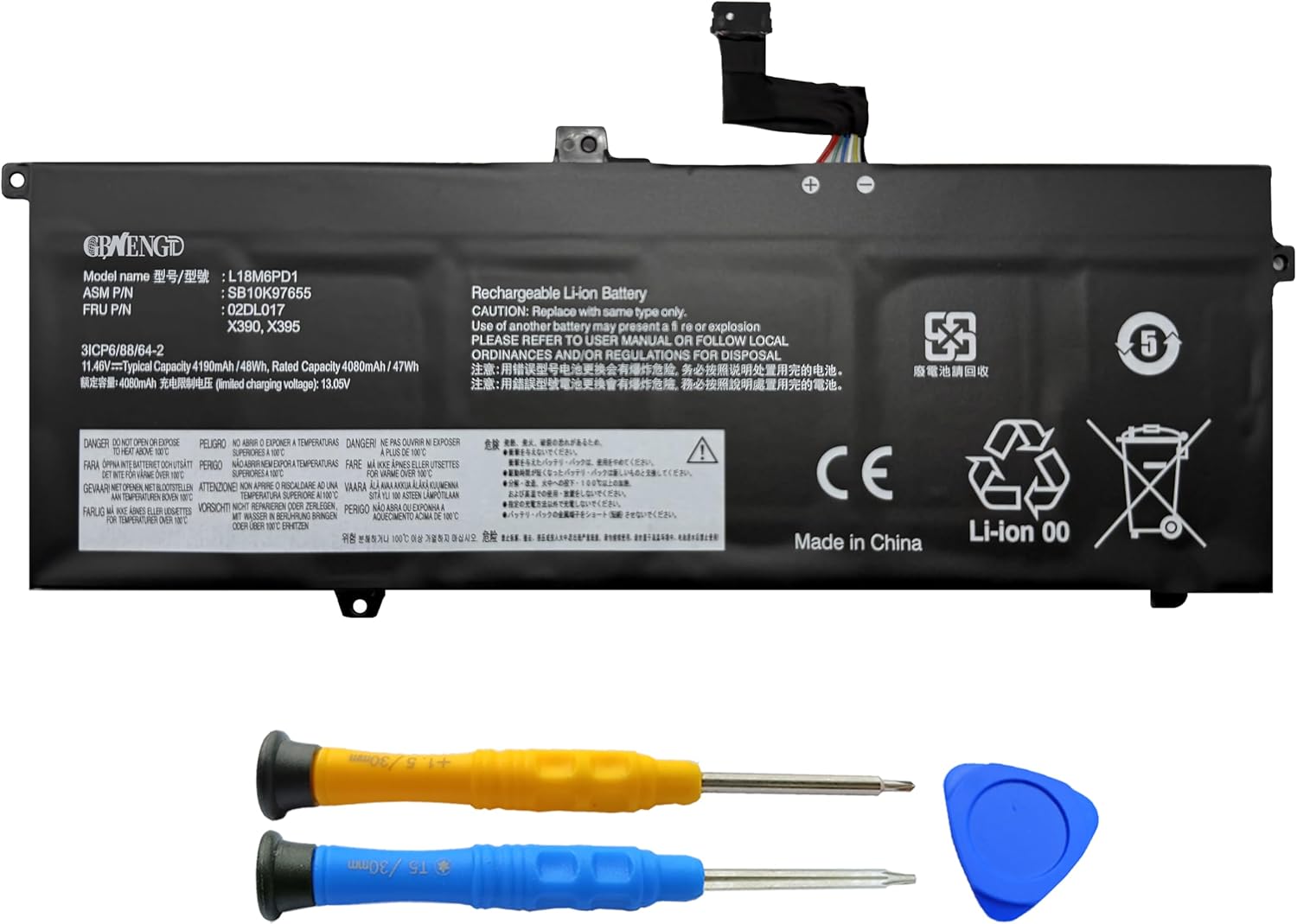 L18M6PD1 Battery Replacement for Lenovo ThinkPad X390 X395 X13 Gen 1 2020 Series 02DL017 SB10K97655 L18M6PD2 SB10K97656 L18C6PD1 SB10K97657 02DL020 L18D6PD1 11.46V 48Wh 4190mAh