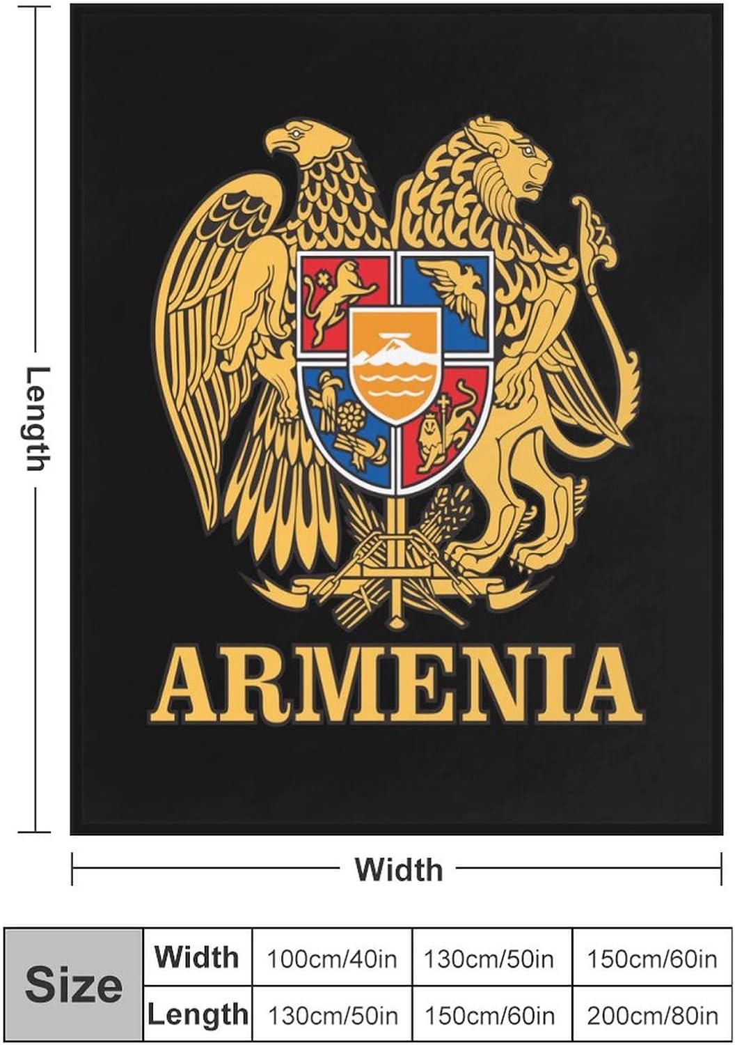 Coat of Arms of Armenia Super Soft Fleece Throw Blanket Warm and Cozy Flannel Throw for Couch Sofa Bed 50"*60"（130 * 150cm）