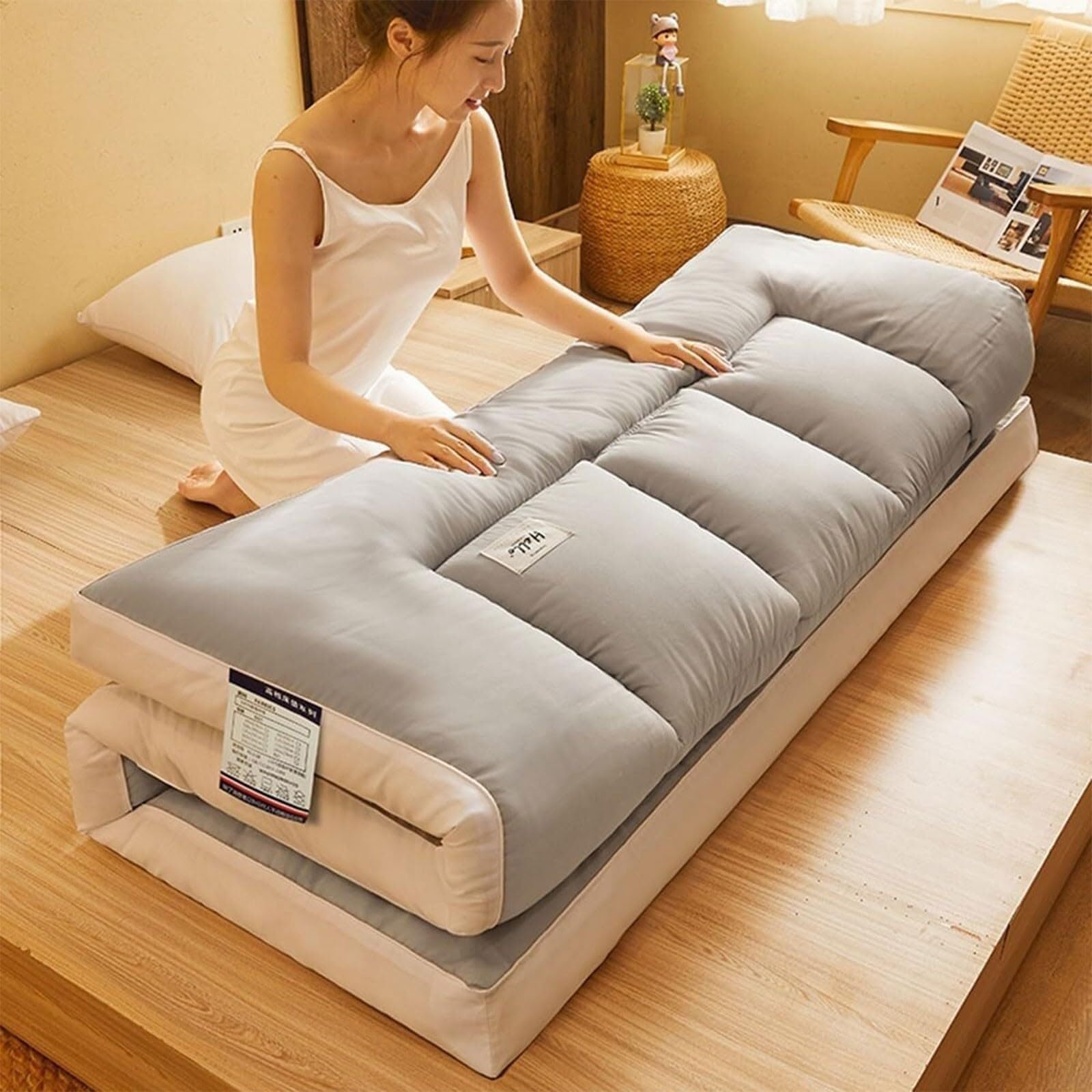 Matelas De Tatami Futon Pliable 2 Places Épaissir Le Matelas De Couchage Japonais Épais Tapis De Lit Moelleux Ultra-Douce Plancher Pad pour Dortoir Étudiant Chambre Matelassé