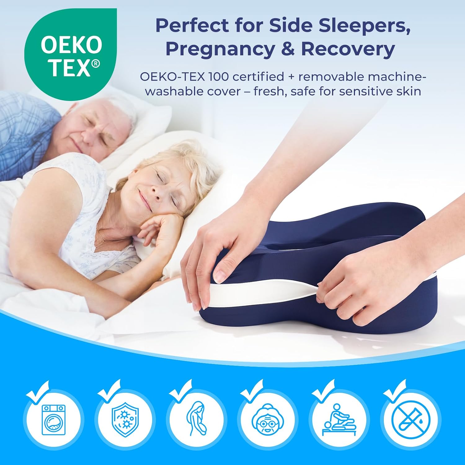 13" Extended-Length Knee Pillow for Side Sleepers with Full Thigh Support | Memory Foam Leg Pillow for Side Sleeping with Airflow Vent Reduces Heat – No Stiffening, Relieves Back/Hip/Knee Pain
