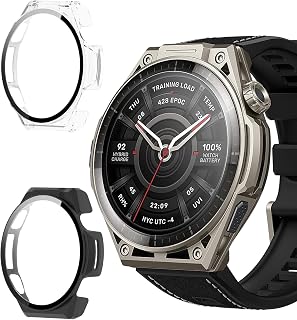 For Amazfit Balance Ultra ケース 保護 ガラスフィルム 一体型 カバー YANMONGI 強化ガラス 保護フィルム 高タッチ感度 防塵 高透過率 防指紋 全面保護 衝撃吸収 簡易着脱 保護カバー Amazfit Balance Ultra 対応(ブラック+クリア)