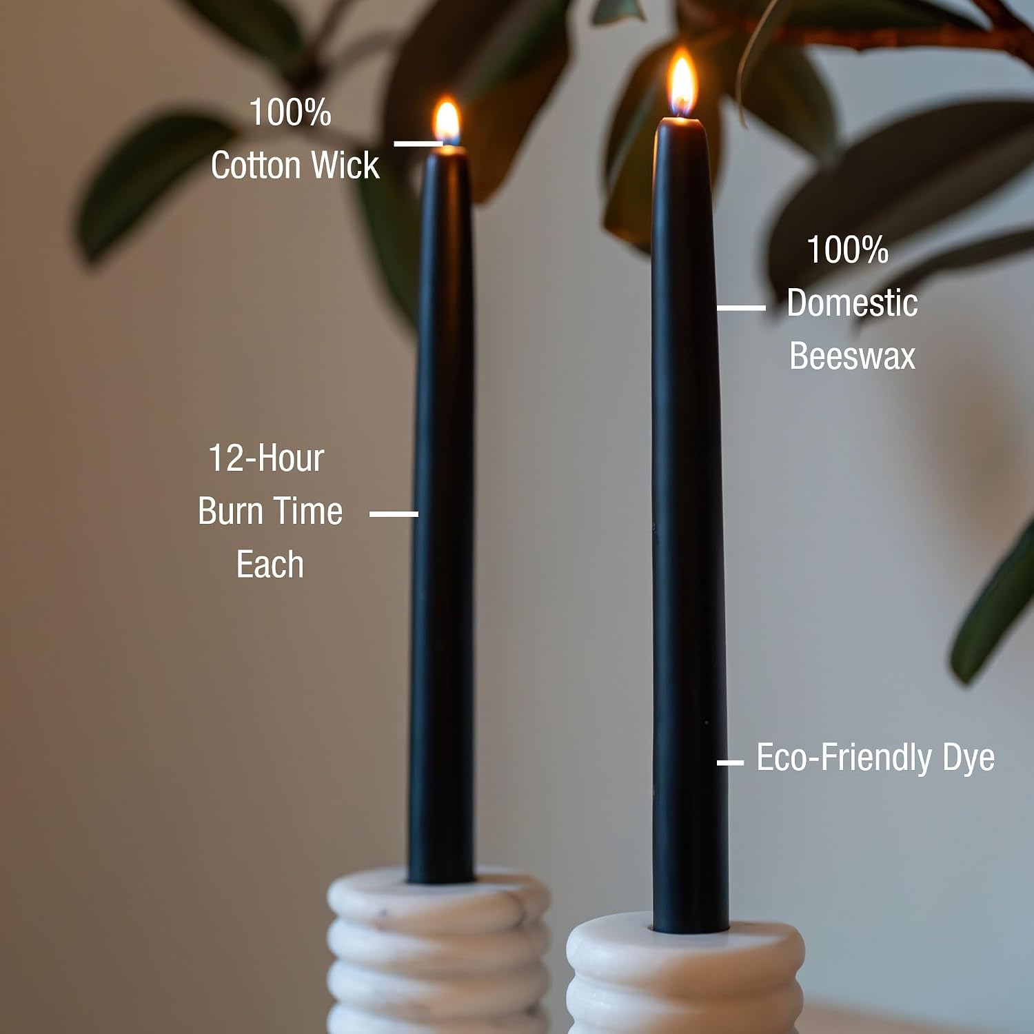 Sunbeam Candles 100% Pure Beeswax 10" Midnight Black Tapers | 2 Pair Box | Dripless and Hand Dipped | Long Burning 12-Hours Each | Made in USA