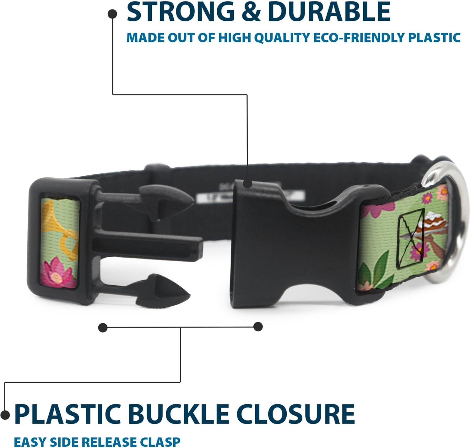 Disney Pet Collar, Dog Collar Plastic Buckle, The Princess and The Frog Tianas Place Collage Greens Pinks, 13 to 17 Inches 1.5 Inch Wide