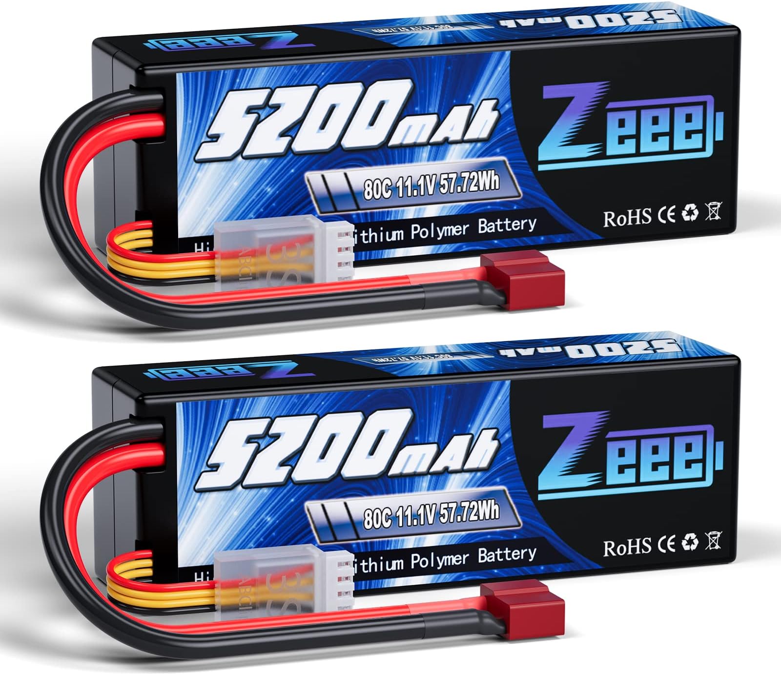 3S Lipo Battery 5200mAh 11.1V 80C RC Battery Hardcase with Deans Plug for RC Car Boat Truck Helicopter Airplane Racing Models(2 Packs)