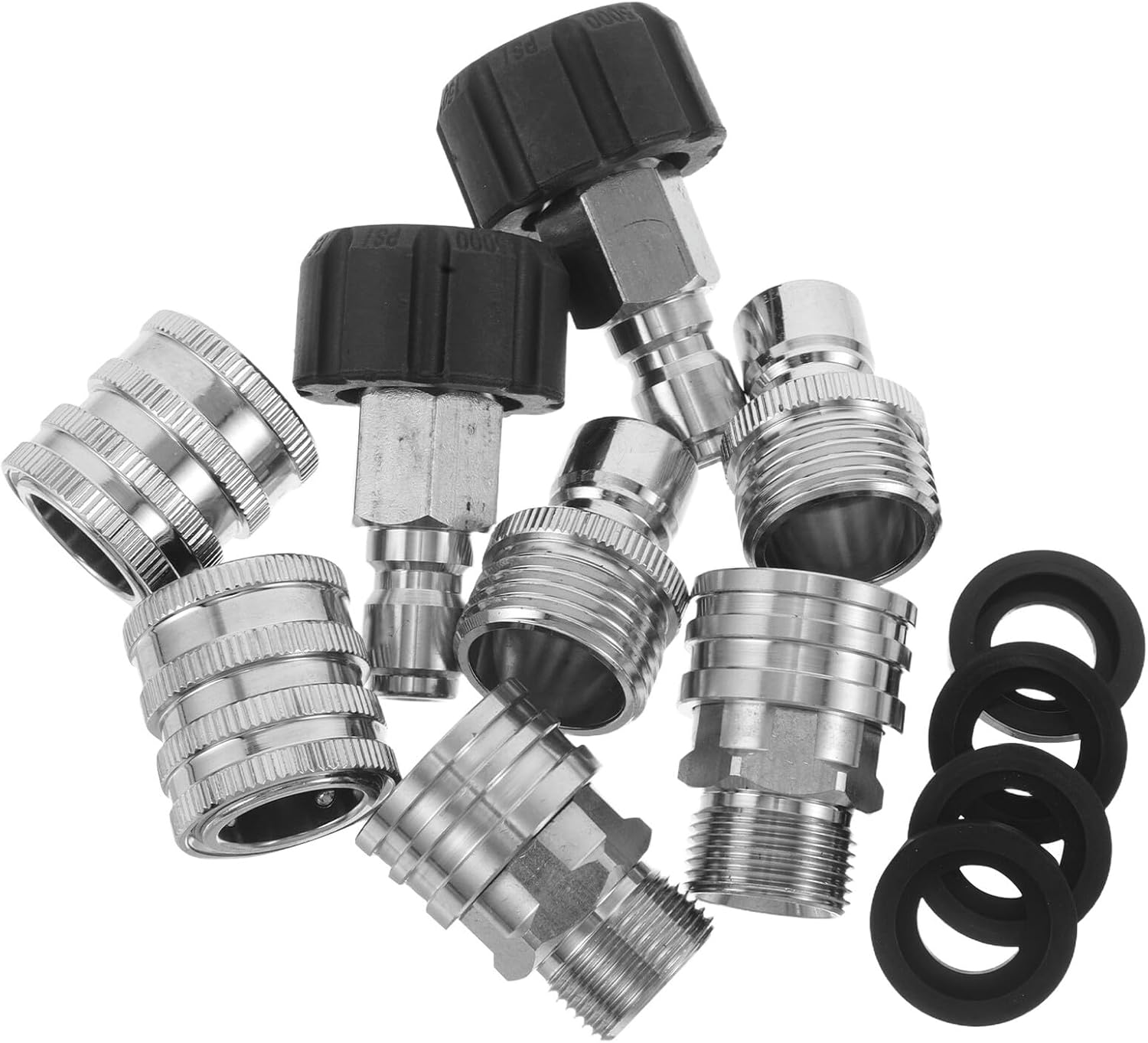 Milisten Stainless Steel Quick Connect Hose Adapter Set for Pressure Washer, 3/8" Quick Release Fittings, 8pcs Garden Hose Pump Coupler Kit for Outdoor Water Cleaning