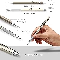 Vista 4 de Juego de 20 lápices mecánicos de metal en estuche de cuero, 0.3, 0.5, 0.7, 0.035 in y 0.079 in, (4B 2B HB 2H), repuestos de plomo (negro y colores)
