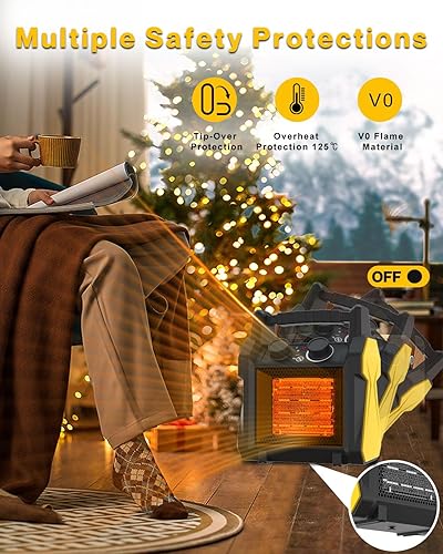 Miniatura 3 de Calentadores para exteriores para patio, calentador eléctrico portátil de garaje de 1500 W con protección contra vuelcos, protección contra