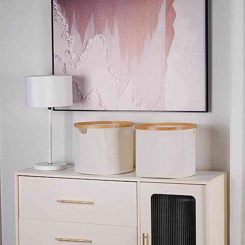 Miniatura 7 de Cestas de almacenamiento para organizar, contenedores de almacenamiento de tela con asas de bambú, cestas de almacenamiento plegables para estantes