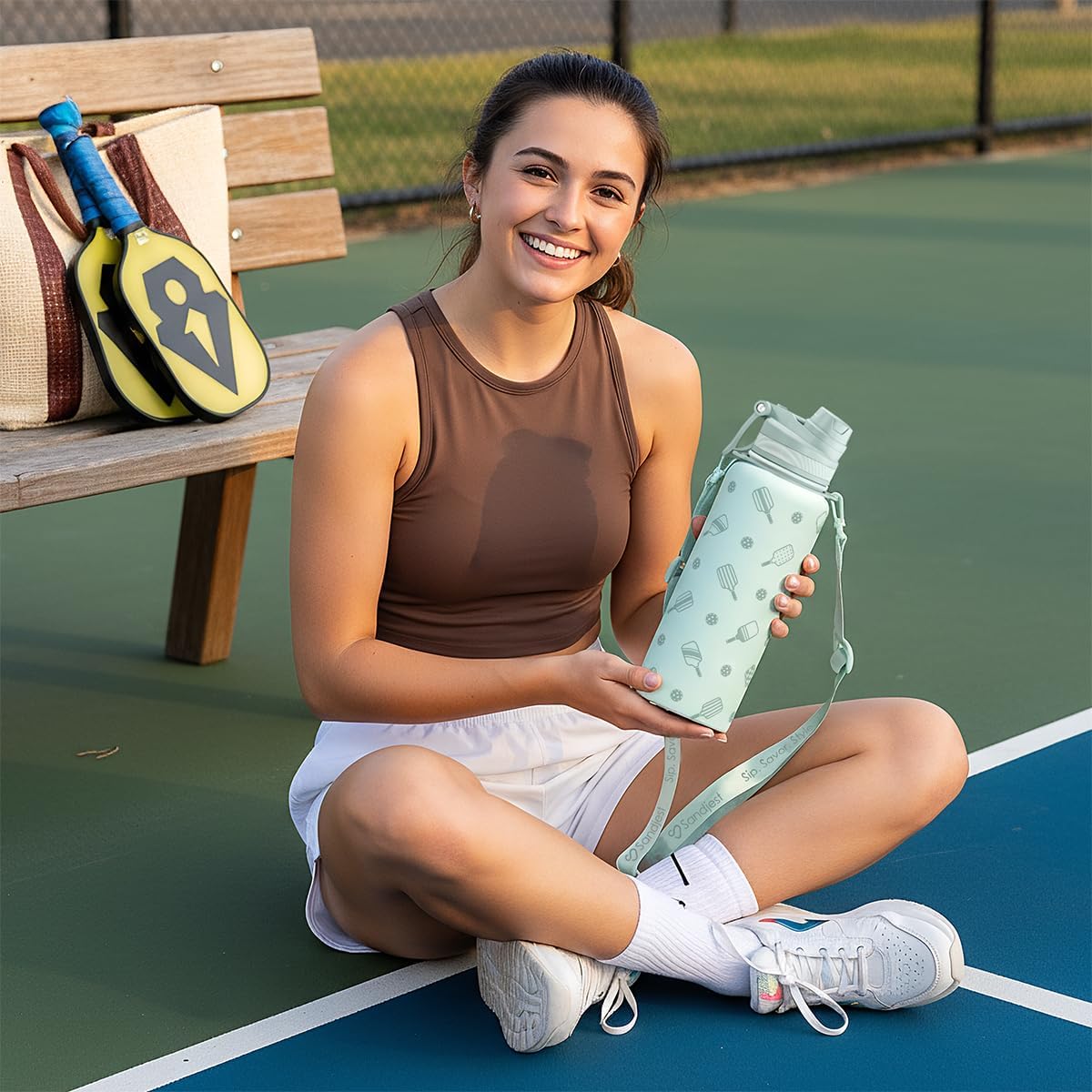 SANDJEST Pickleball Stainless Steel Water Bottle with Strap 32oz, Insulated Bottles with Straw and Spout Lid for Gym Sports Travel Outdoor, Gifts for Women Girls Birthday Christmas - Image 7