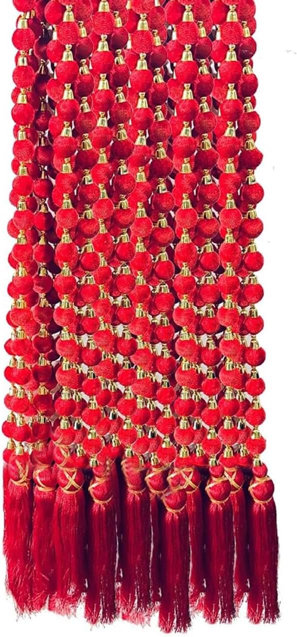 Handicrtafts Door Hanging Decorative Ball Garlands in Vibrant Color Stringed with Ball Traditional Indian Hanging Decoration 2 Layer 5ft Long Red Color