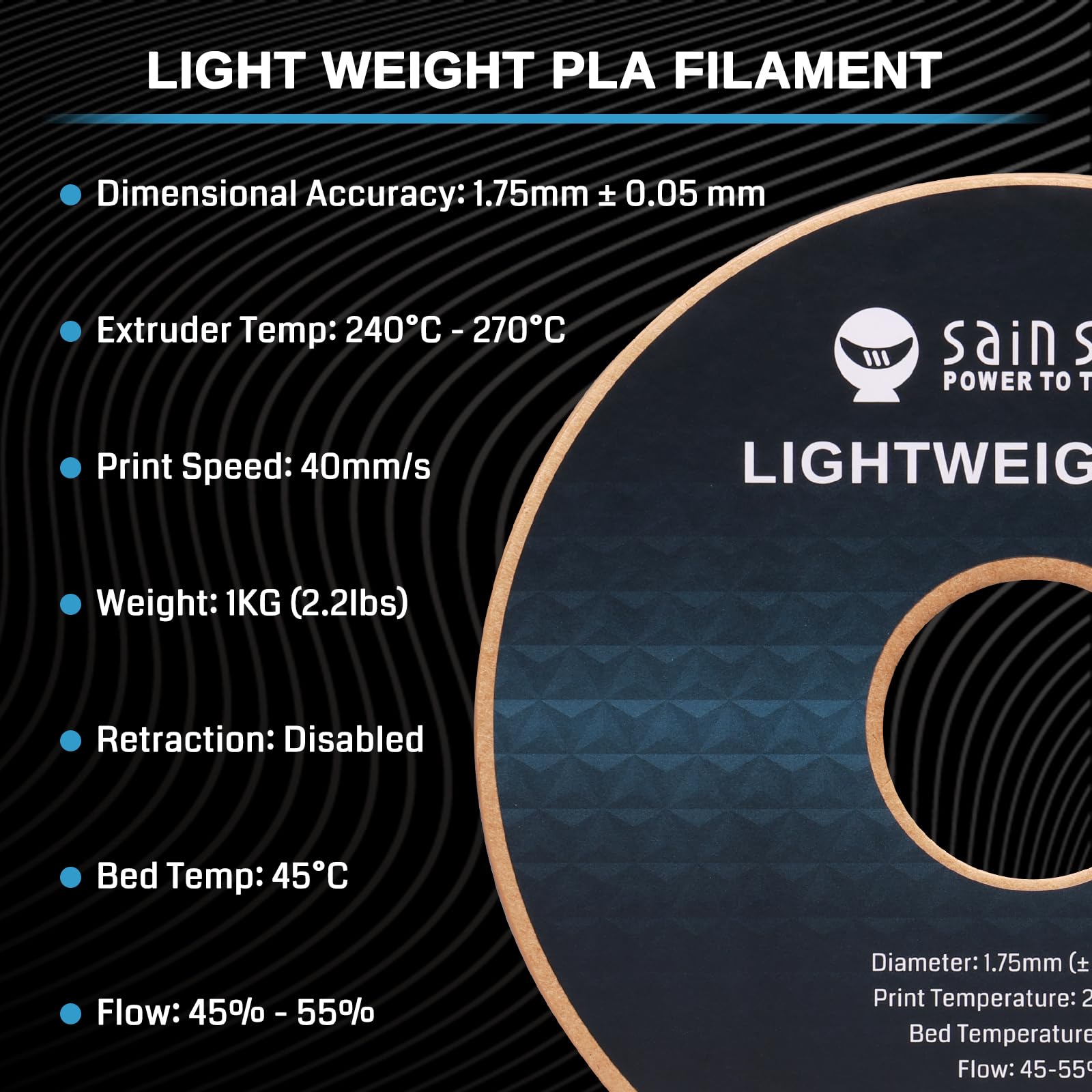 SainSmart Filamento ligero de 1.75 mm, filamento de impresora 3D de espuma activa de baja densidad LW-PLA para aviones RC, piezas de drones y cosplay, filamento PLA blanco, 2.2 libras