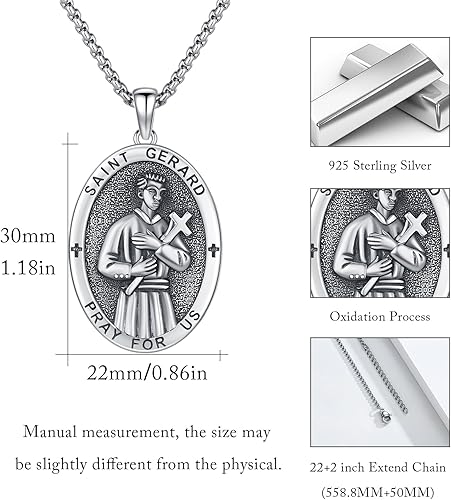 Vista 115 de Collar con colgante de plata de ley 925 con medalla de San Patrón, joyería religiosa para hombres y mujeres, con cadena de acero inoxidable 316L