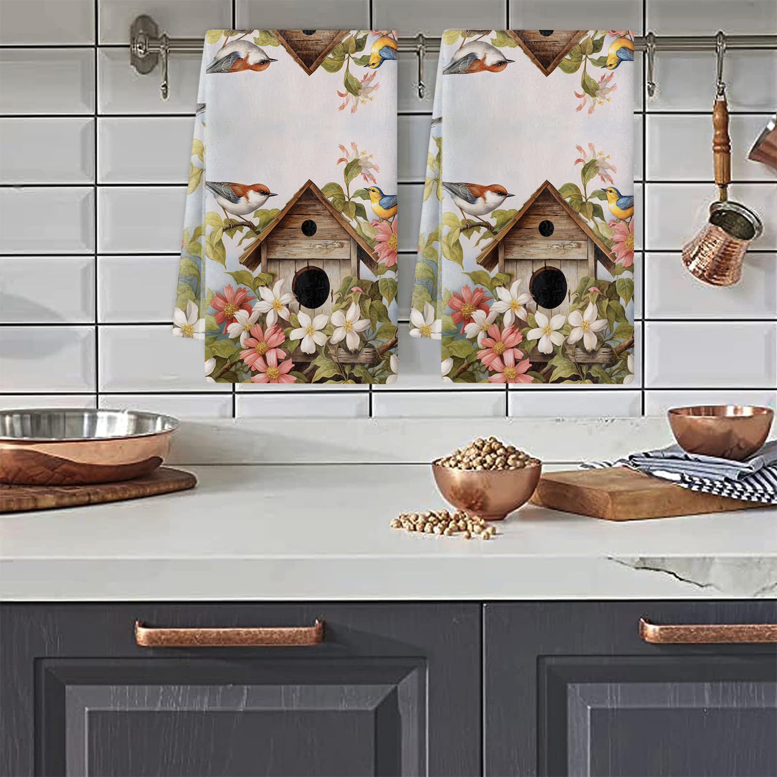 Trapos Cocina Hojas Verdes Rosas Paños de Cocina Microfibra Paños Cocina Suaves Lavable Toallas Reutilizables Absorbentes Baño Pañuelo de Mano Trapos de Cocina 2 Piezas (44x74 cm)