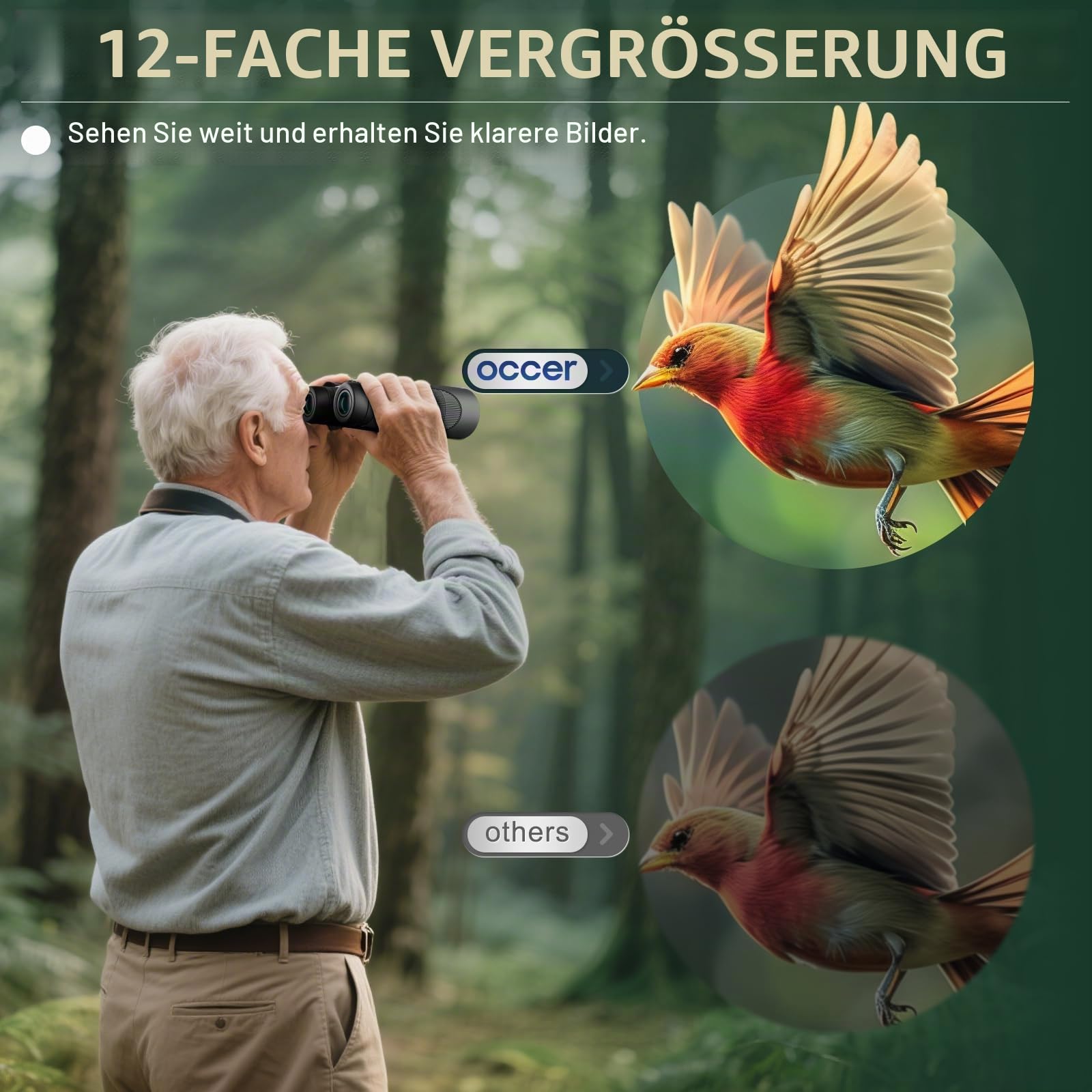 occer 12x50 Fernglas für Erwachsene Hochleistungs - HD Vogelbeobachtung Fernglas für Jagd mit klarer Sicht - Einfache Fokussierung ferngläser mit großer Reichweite für Wandern Reisen Kreuzfahrt