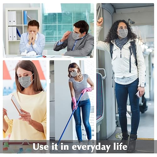 Miniatura 10 de Wecolor - 100 máscaras faciales desechables de 3 capas, con cinta para las orejas, adecuadas para el hogar, escuela, oficina, y exteriores (gris)