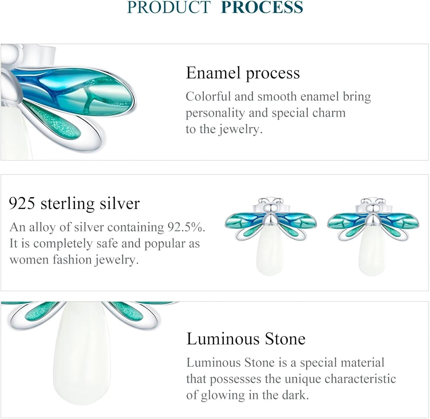 Luminous Firefly Earring 925 Sterling Silver Glow in the Dark Animal Stud Earrings Birthday Gifts for Women - Image 8