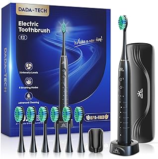 Ultraschall Zahnbürsten Ultraschallzahnbürste Elektrische Zahnbürste Erwachsene und Kinder Electric Toothbrush mit Reiseetui, 7 Zahnbürstenköpfen, 6 Modi & 3 Intensitätsstufen, 2-Min Timer (Schwarz)