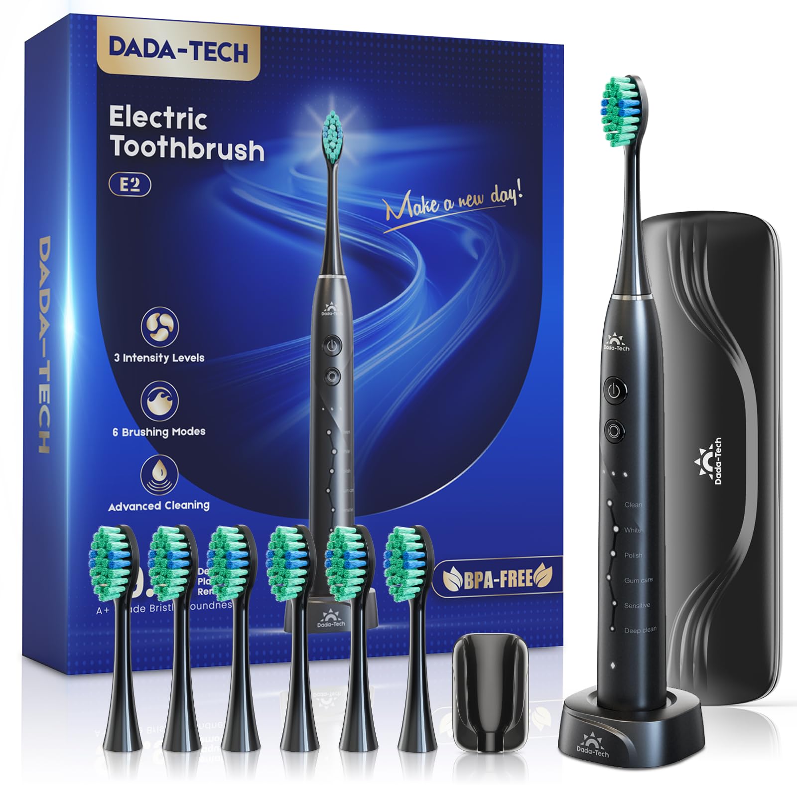 Elektrische-Zahnbürste-Ultraschall-Zahnbürsten-Schallzahnbürste-für-Erwachsene-und-Kinder-Electric-Toothbrush-IPX7-mit-6-Putzmodi-Integrierter-Timer, 7 Zahnbürstenköpfen