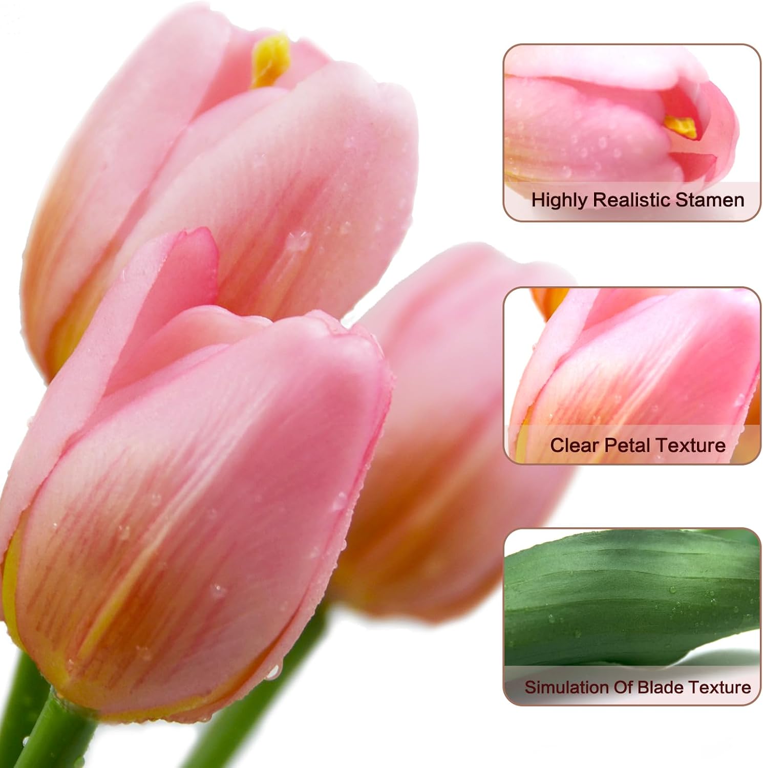 15pcs Artificial Tulips Flowers, Fake Tulips Real Touch, Faux Latex Bouquets, for Party Wedding Home Room Decoration (Pink) - Image 4