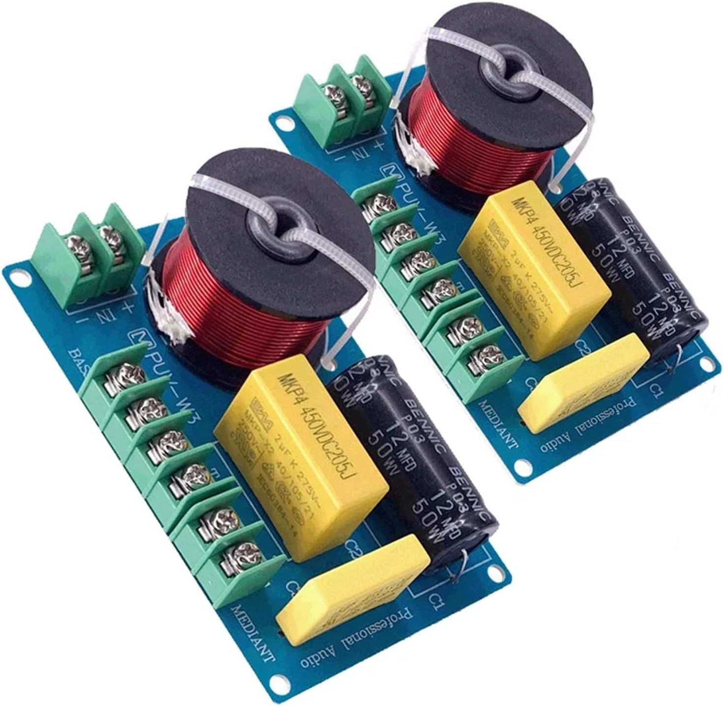 2PCS 200W 3-Way Audio HiFi Filter Circuit Board Stereo Speaker Crossover Filters Treble/Alto/Bass 3 Unit Frequency Dividers