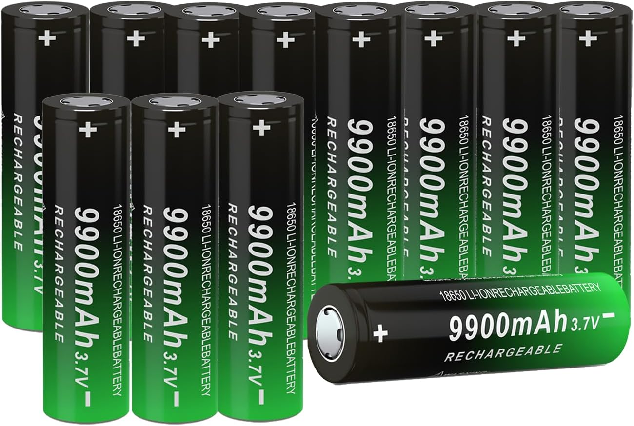12Pcs 18650 Rechargeable Battery, 3.7V 9900mAh Battery for Flashlights, Headlamps & More (Flat Top)