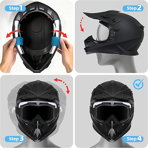 Miniatura 9 de Casco de motocicleta para niños, casco de motocicleta para niños, casco de cara completa para todoterreno, ATV, UTV, conducción de calle con guantes