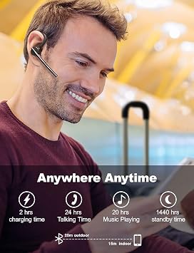 New Bee Bluetooth Headset Handsfree Bluetooth Earpiece V5.2, Gunmetal