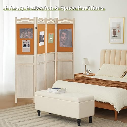 Miniatura 2 de Divisor de madera de 4 paneles, divisores de pared de 5.6 pies de alto para separación de habitaciones, separadores de habitaciones plegables,