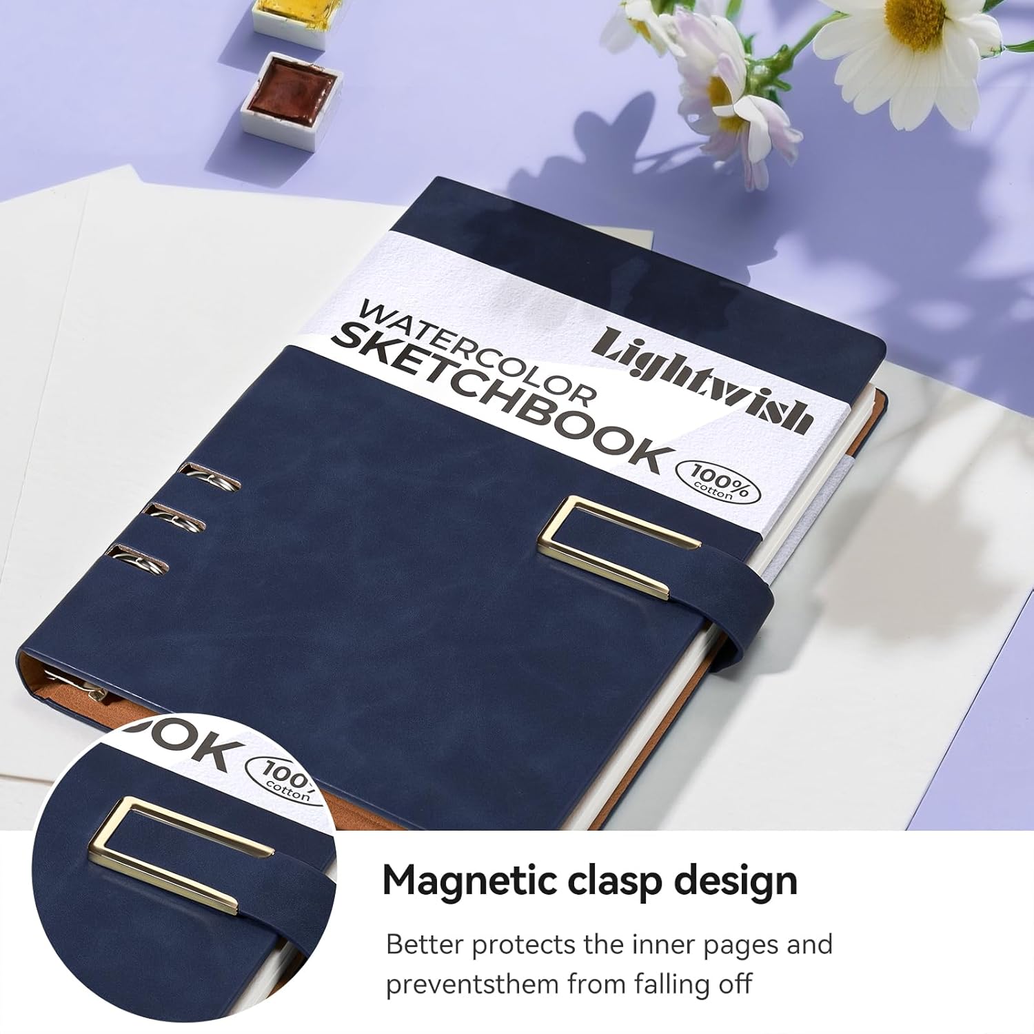 Lightwish Watercolor Sketchbook,100% Cotton Acid Free Watercolor Journal,600gsm Cold Press Watercolor Paper for Artists,Adults,Students,12 Sheets,5.8 * 8.2 Inches Paper