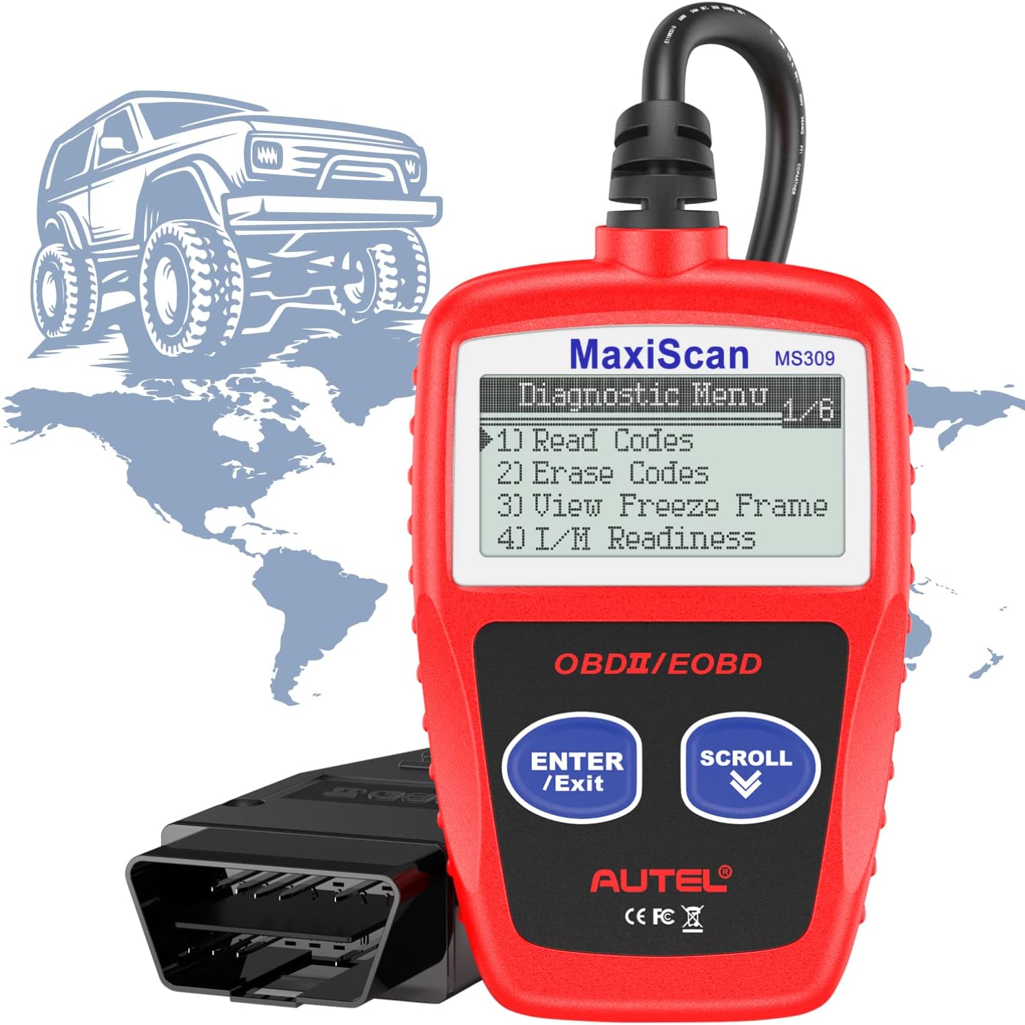 MaxiScan MS309 OBD2 Code Reader, Check Engine Fault, Check Emission Monitor Status, Clear Codes, View Freeze Frame Data, CAN Diagnostic Scan Tool for All OBD II Protocol Vehicles After 1996