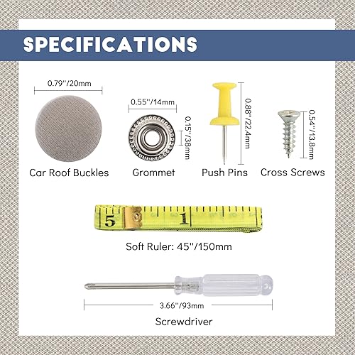 Miniatura 3 de 60 piezas de botón de reparación del techo del techo del automóvil, remaches a presión de techo con herramienta de instalación para fijar la hebilla
