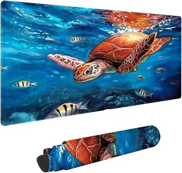 Watercolor Turtle Non-Slip Rubber Large Gaming Mouse pad | Large Gaming Mouse Pad XXL Extended Mouse pad with Stitched Edges Non-Slip Base Water Resist Pad Desk Mat 35.4x15.7inch