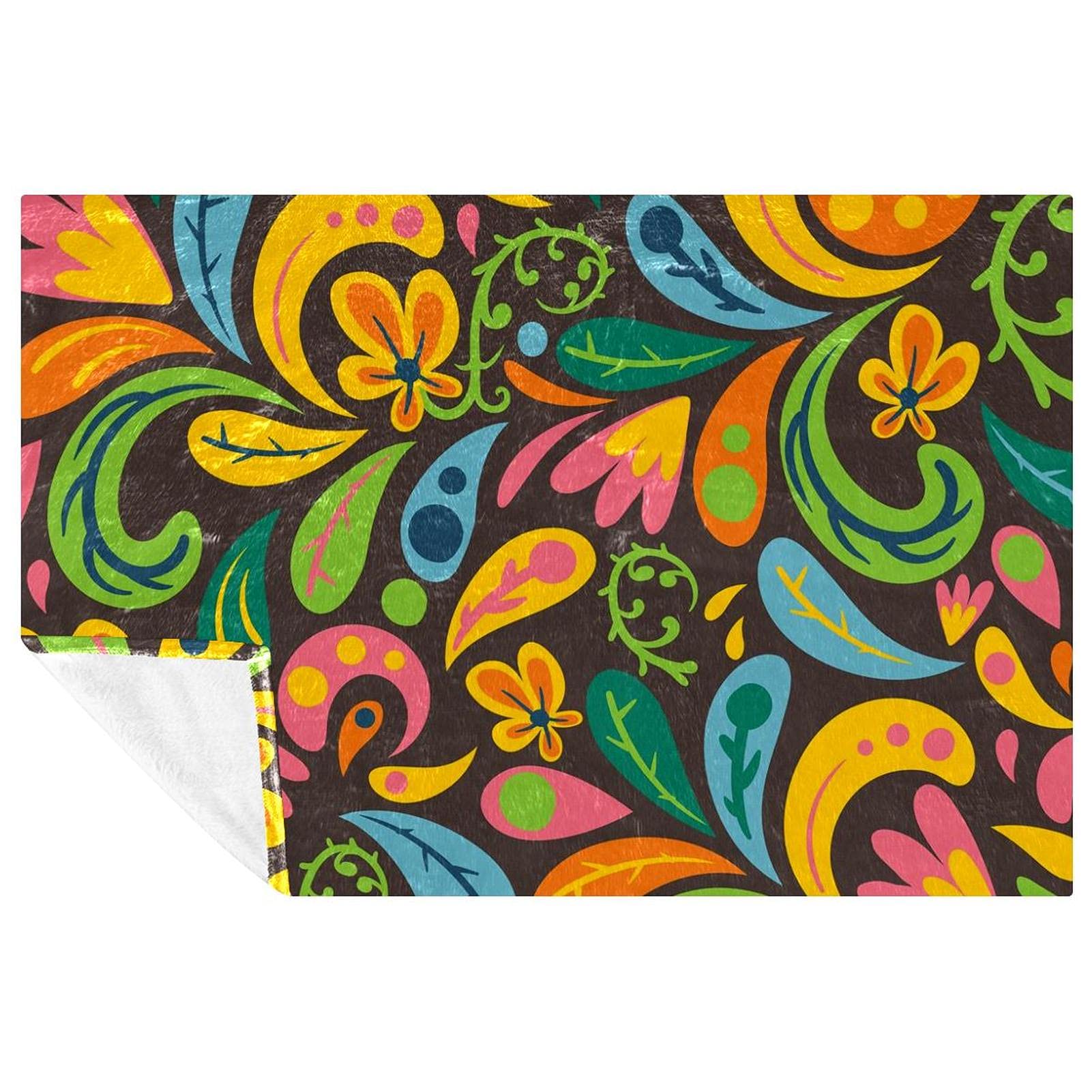 Couverture douce chaude 150x100 cm grand plaid floral pour lit canapé camping et plage