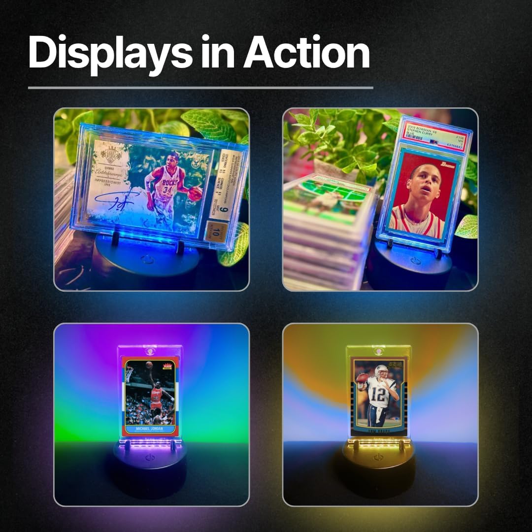 Light Up Sports Card Display Stand with LED Base for Graded Slabs, One-Touches, Top Loaders – PSA, BGS, SGC, TCG – Color-Changing Remote – Gift for Collectors