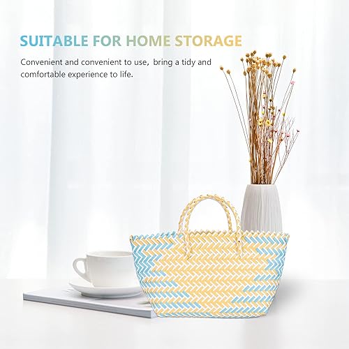 Miniatura 8 de Cesta de mimbre francesa hecha a mano de gran capacidad, bolsa de playa de paja, cesta de compras de verduras con asa para compras, almacenamiento,