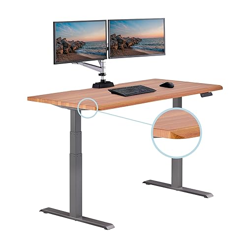 Vari ComfortEdge 60x30 Inch Adjustable Electric Standing Desk – Sit Stand VariDesk with Memory Presets, Sloped Edge, 200 LB Capacity + Tool-Free Assembly (Butcher Block) - Butcher Block Top / Slate Legs - Comfort- 60"x30"