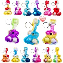 30 Packs Rainbow Students Gifts Backpack Music Mini Pop Guitar fidgets Keychains for Kindergarten Kids Christmas Party Favors, Small Classroom Prize
