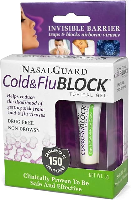 Nasalguard Cold&FluBLOCK Gel for Blocking Virus-Sized Particles and Cold/Flu Symptoms (Menthol) - Drug-Free and Proven Safe - Over 150 Applications Per Tube