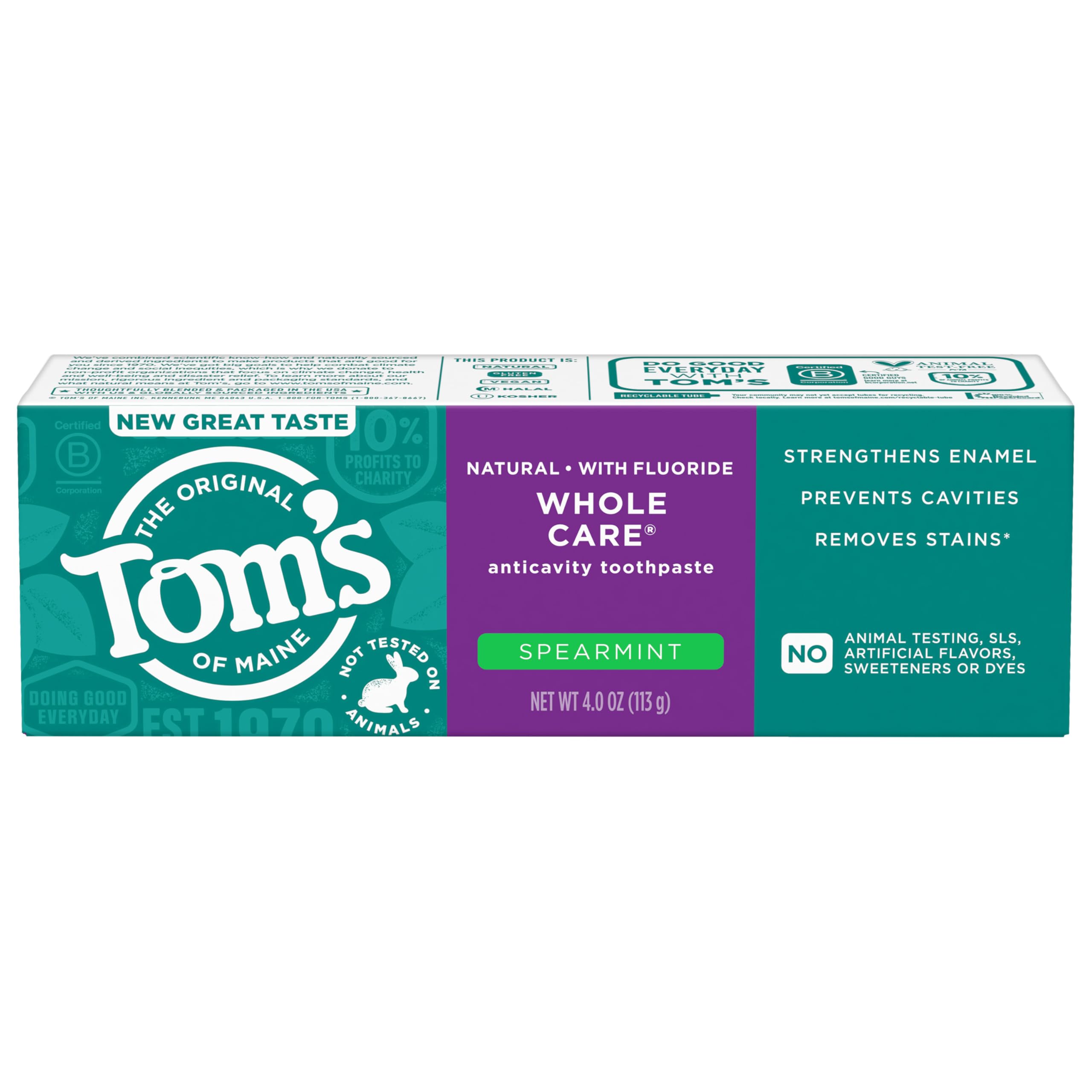 - Whole Care Natural Toothpaste with Fluoride, Spearmint, 4 Ounce (Pack of 3), (Packaging May Vary)