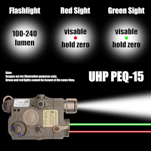 Miniatura 5 de Zhongren Airsoft Tactical 3 en 1 PEQ 15 IR láser blanco linterna LED + mira láser rojoverde para AEG GBB CQB para caza de paintball al aire libre