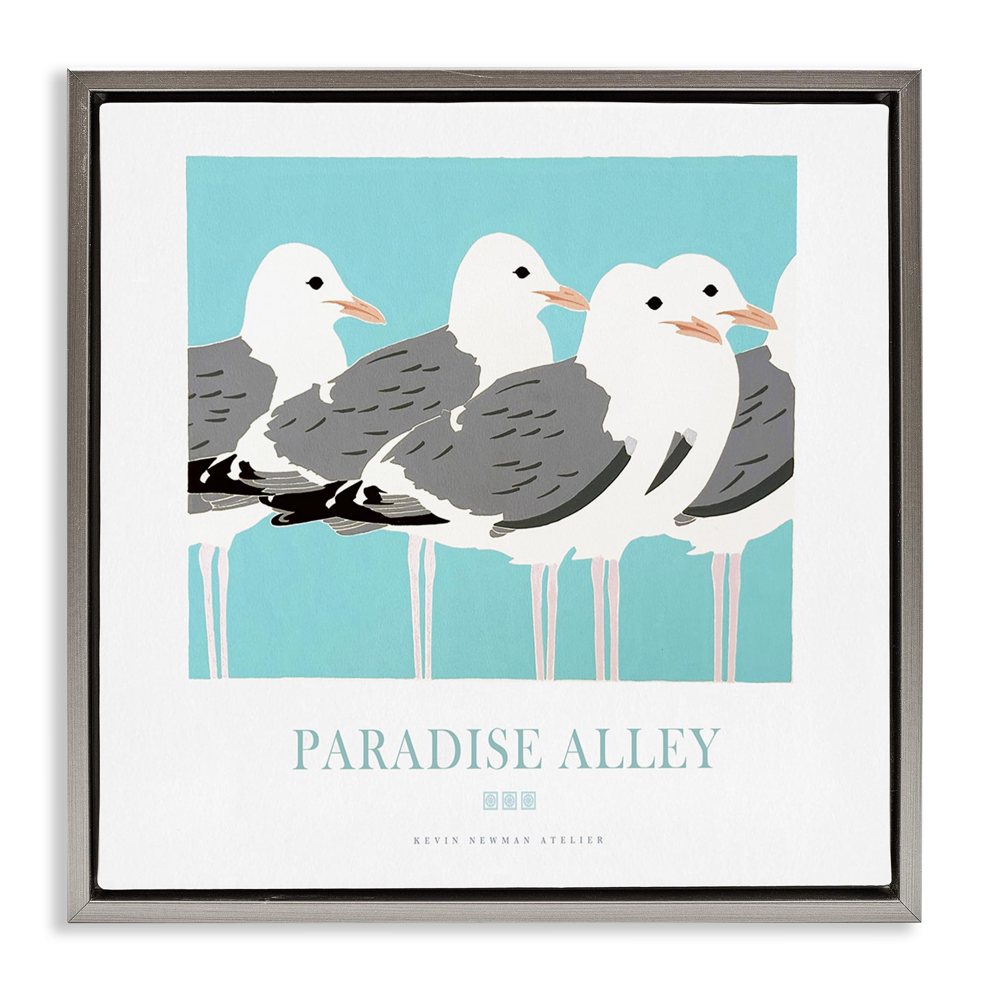 Stupell Industries 'Paradise Alley Seagull Gathering', Floating Frame Canvas Art, Gray, 18 x 18 Inches, Easy to Hang and Sturdy, Made in USA, by Jadei Graphics