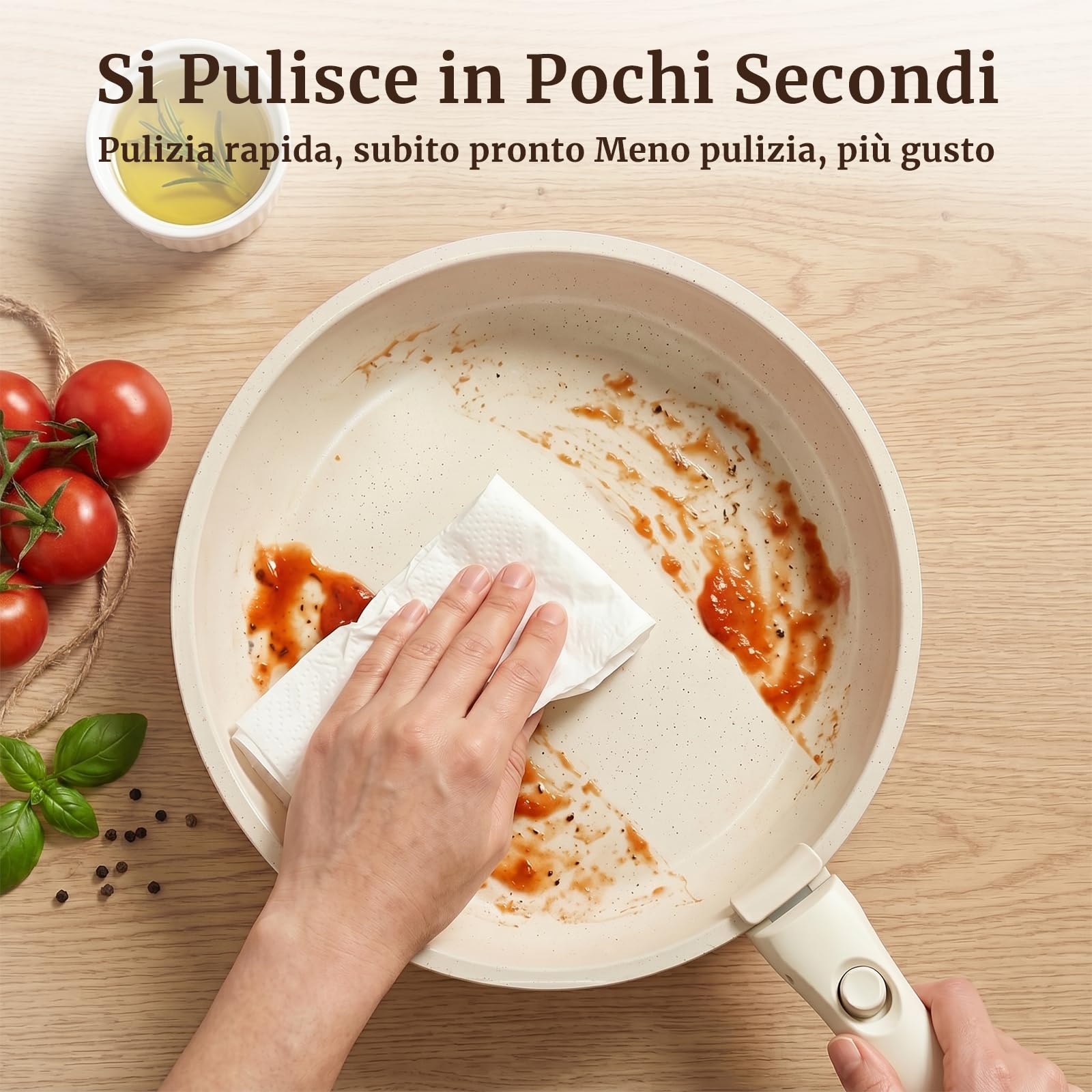 YASHE 20 Pezzi Batteria di Pentole con Manico Rimovibile, Forno/Induzione | Set Pentole e Padelle Antiaderenti in Granito, Senza PFOA, Impilabili, Salvaspazio per Camper e Monolocali
