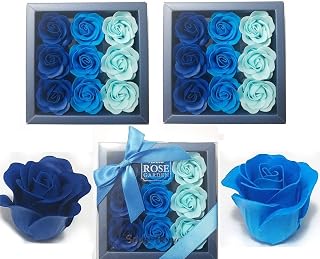3 Boxes (27 Pcs Total) of Blue Flora Scented Rose Flower Bath Soap, Plant Essential Oil Rose Soap in Gift Box, Gift for Anniversary/Birthday/Wedding/Valentine’s Day/Mother’s Day