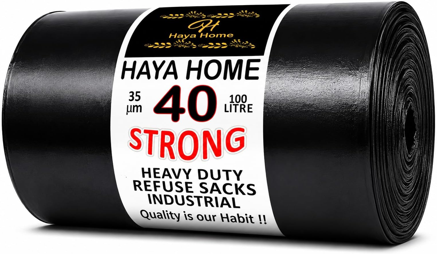 Haya Home 100L 40 Strong Black Plastic Bin Bags Heavy Duty Bin Liners, Refuse Sacks Pack of 40 X 1 Heavy Duty Waste Dustbin Bags roll for Kitchen Home Office DIY Garden 100% Recycled Material