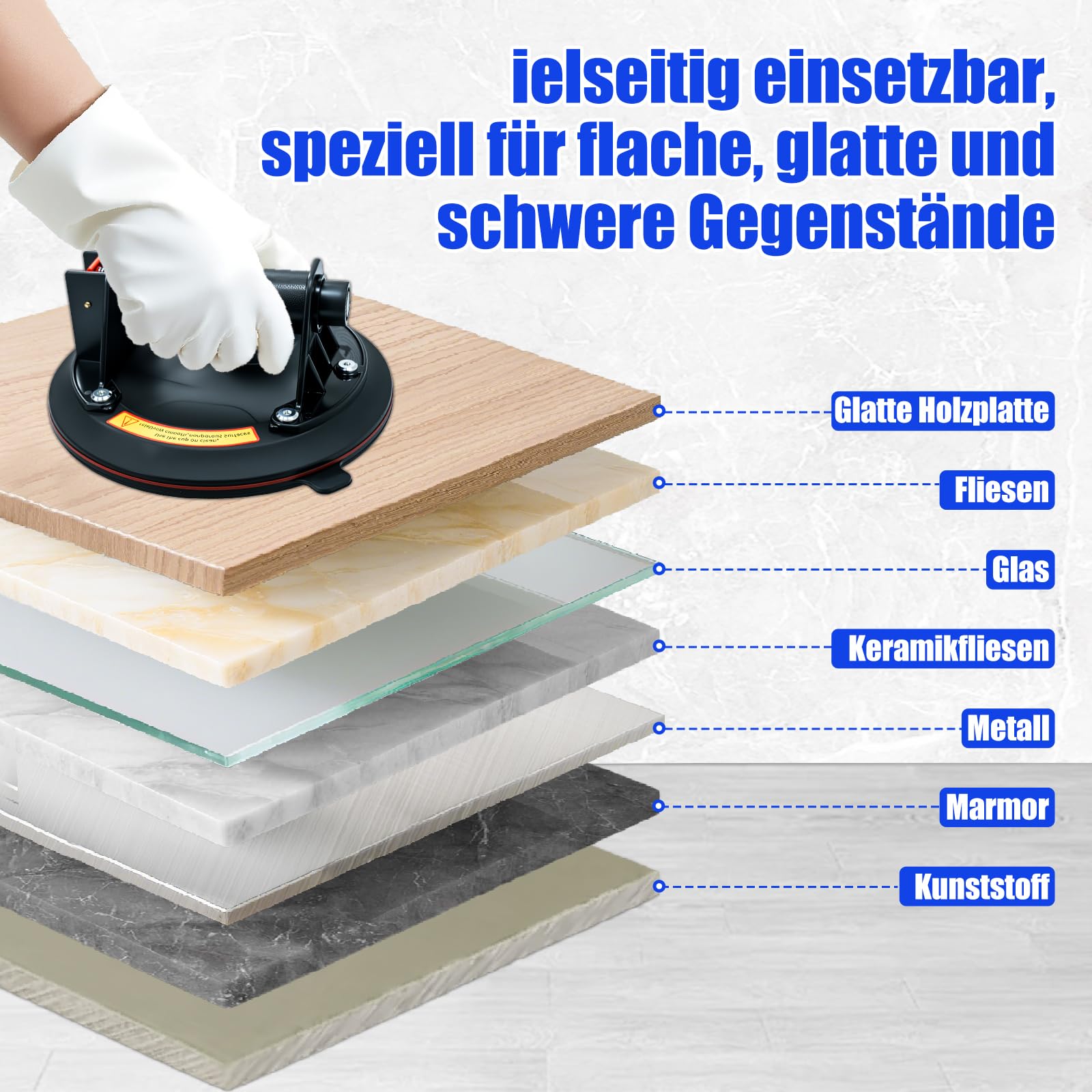 2er-Set Saugheber Glassauger mit Manometer|Tragkraft Max.220KG,Vakuum Saugheber Fliesen Glasheber mit Tragbarer Werkzeugkasten,Saugheber für Glas,Fliesen,Marmor