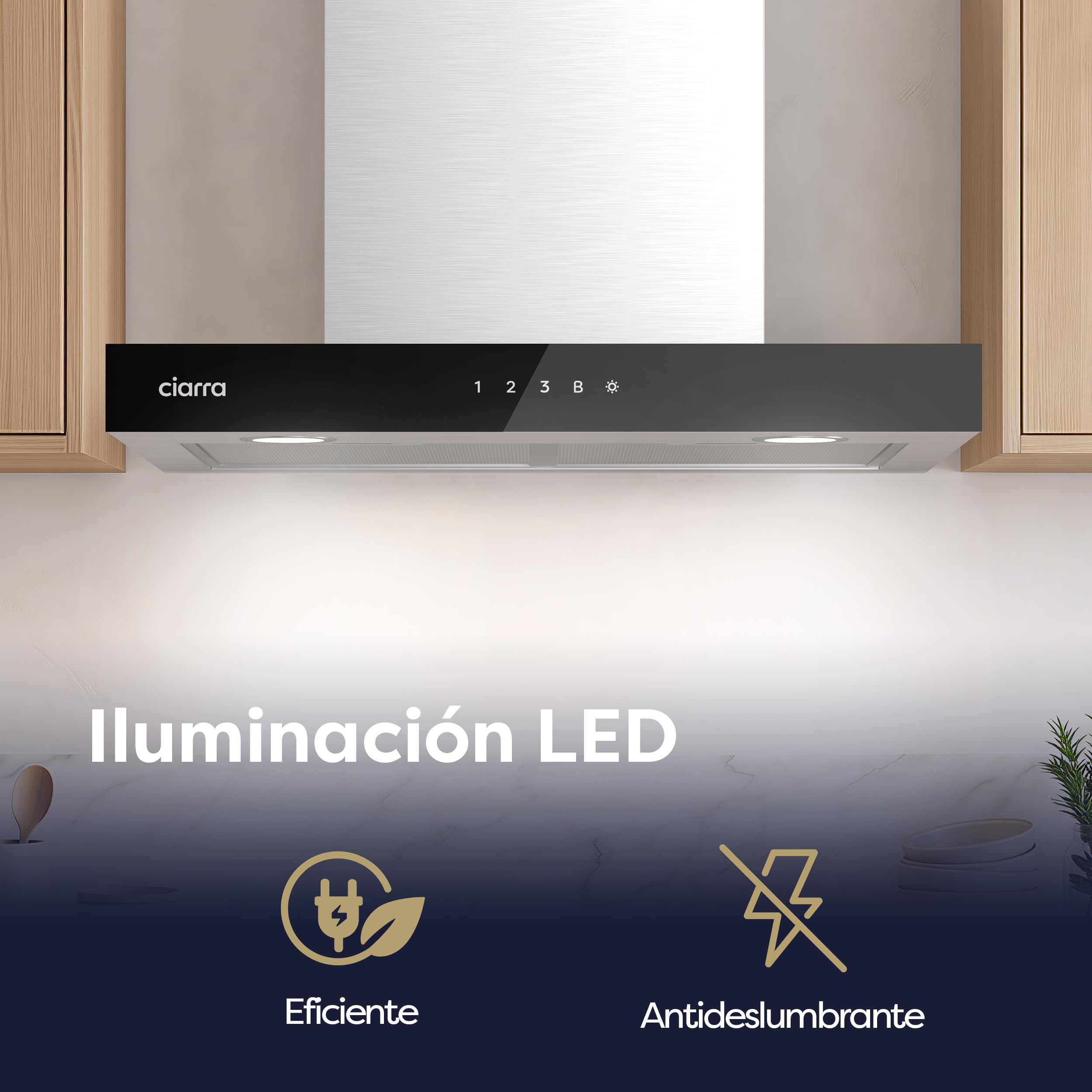 CIARRA CBCS6102 Campana Extractora 60 cm 706 m³/h WiFi Plateada A+++ | 4 Velocidades - Evacuación al Exterior y Recirculación Interna por Filtro de Carbón CBCF003 - Acero Inoxidable