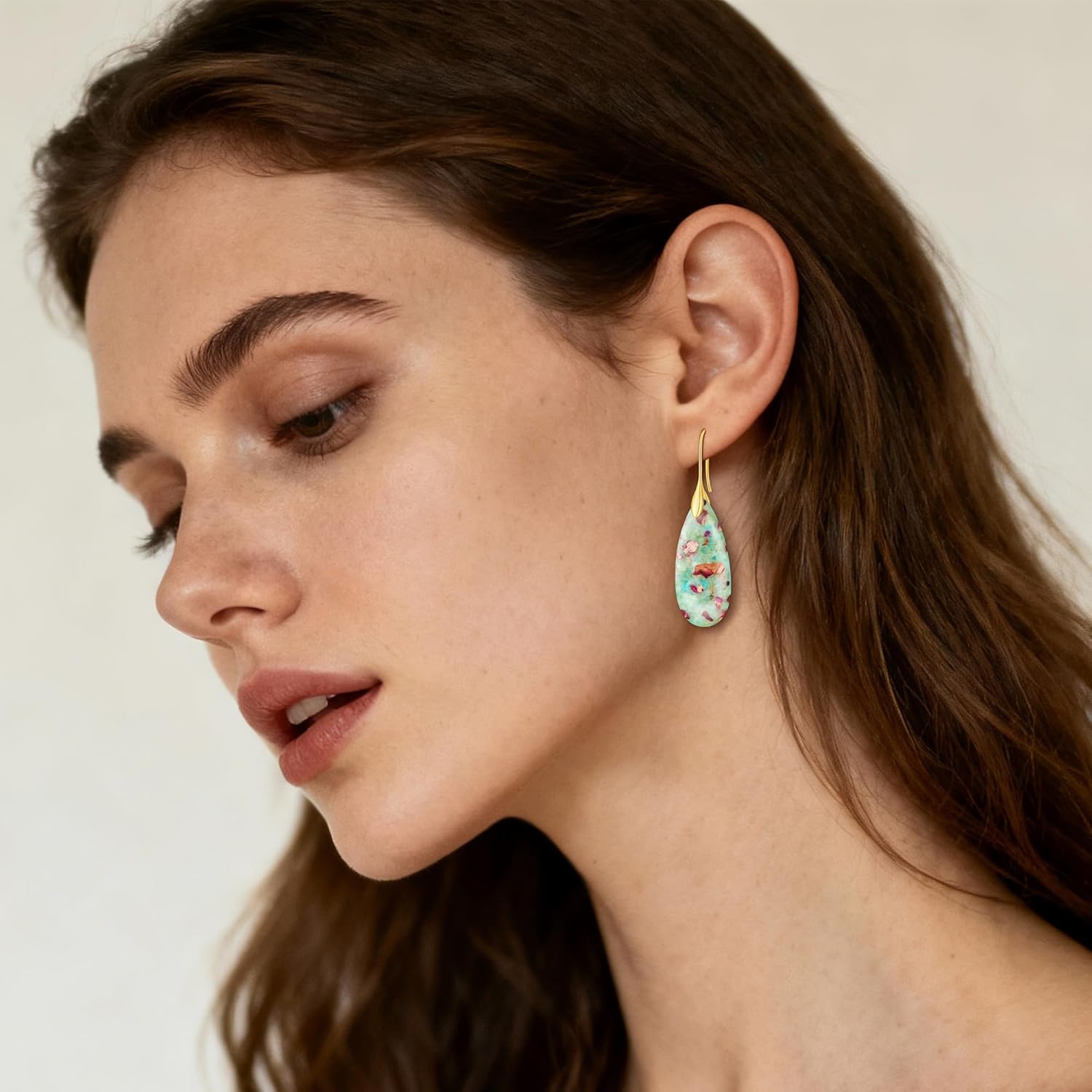 Natural Stone Earrings For Women Fishhoop Dangle Drop Earrings Gold Silver Hoop Statement Earring Birthday Gifts For Women - Image 8