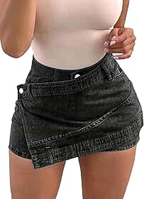 Minissaia jeans feminina, saia curta, sexy, cintura alta, assimétrica, elástica